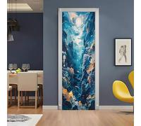 Auto-Adhésif 3D stickers porte Bleu Poster de Porte 73x205 cm Monde Sous-Marin Illustration Artistique Autocollants de Décoration pour intérieure Chambre à Coucher Salon Art Papier Peint Peintures