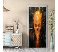 Auto-Adhésif 3D stickers porte Crâne Poster de Porte 77x200 cm Flamme Autocollants de Décoration pour intérieure Bureau Chambre à Coucher Salon Art Papier Peint Peintures
