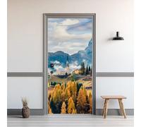 Auto-Adhésif 3D Stickers Porte Église de montagne Poster de Porte 77x200 cm Bleu clair Autocollants de Décoration pour Intérieure Bureau Chambre à Coucher Salon Art Papier Peint GT154