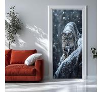 Auto-Adhésif 3D Stickers Porte Léopard des neiges Poster de Porte 85x215 cm Chasseur des neiges Autocollants de Décoration pour Intérieure Bureau Chambre à Coucher Salon Art Papier Peint