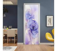 Auto-Adhésif 3D stickers porte Lignes dorées Poster de Porte 73x205 cm Fleur Violette Art Moderne Autocollants de Décoration pour intérieure Bureau Chambre à Coucher Salon Art Papier Peint Peintures