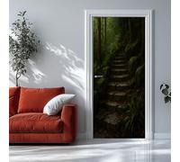 Auto-Adhésif 3D Stickers Porte Marches en Pierre Poster de Porte 63x205 cm Forêt Autocollants de Décoration pour Intérieure Bureau Chambre à Coucher Salon Art Papier Peint