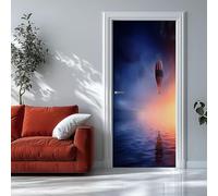 Auto-Adhésif 3D Stickers Porte Montgolfière Poster de Porte 77x200 cm Bleu-rose Autocollants de Décoration pour Intérieure Bureau Chambre à Coucher Salon Art Papier Peint GT922