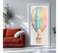 Auto-Adhésif 3D stickers porte Montgolfière Poster de Porte 85x215 cm Petit ours Autocollants de Décoration pour intérieure Bureau Chambre à Coucher Salon Art Papier Peint