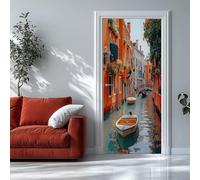 Auto-Adhésif 3D Stickers Porte Paysage de Venise Poster de Porte 77x200 cm Vue de Rue Autocollants de Décoration pour Intérieure Bureau Chambre à Coucher Salon Art Papier Peint