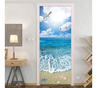 Auto-Adhésif 3D stickers porte Paysage marin Poster de Porte 90x200 cm Vagues Autocollants de Décoration pour intérieure Bureau Chambre à Coucher Salon Art Papier Peint Peintures