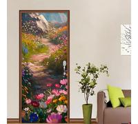 Auto-Adhésif 3D stickers porte Paysage Poster de Porte 73x205 cm Fleurs Chemin Autocollants de Décoration pour intérieure Bureau Chambre à Coucher Salon Art Papier Peint Peintures