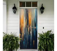 Auto-Adhésif 3D stickers porte Peinture à l'huile Poster de Porte 63x205 cm Art Linéaire Orange et Bleu Autocollants de Décoration pour intérieure Chambre à Coucher Salon Art Papier Peint Peintures