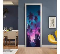 Auto-Adhésif 3D stickers porte Plantes tropicales Poster de Porte 85x215 cm Paysage Naturel Cocotier Autocollants de Décoration pour intérieure Chambre à Coucher Salon Art Papier Peint Peintures
