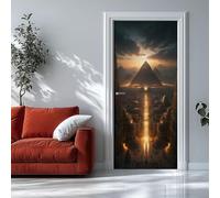 Auto-Adhésif 3D Stickers Porte Pyramides égyptiennes Poster de Porte 90x200 cm Marron Autocollants de Décoration pour Intérieure Bureau Chambre à Coucher Salon Art Papier Peint GT228