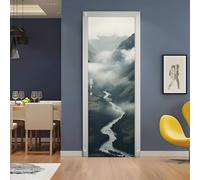 Auto-Adhésif 3D stickers porte Ruisseau Poster de Porte 73x205 cm Paysage Naturel Montagne Autocollants de Décoration pour intérieure Bureau Chambre à Coucher Salon Art Papier Peint Peintures