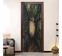 Auto-adhésif Autocollant Porte Affiche 3D 83 x 205 cm Branches De Pin jungleier Résistant à l'humidité Sticker Porte Imperméable PVC Amovible Vert Pour Cuisine Chambre Décoration