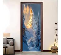 Auto-adhésif Autocollant Porte Affiche 3D 90 x 200 cm Coucher De Soleil Sur Les Montagnes DoréEs Résistant à l'humidité Sticker Porte Imperméable PVC Amovible Blanc Pour Cuisine Chambre Décoration