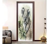 Auto-adhésif Autocollant Porte Affiche 3D Mignon Animal Koala 77x200 cm, Vinyle Imperméable et Résistant à la Décoloration Vert Porte Autocollants pour Chambre Salle de Bain Cuisine