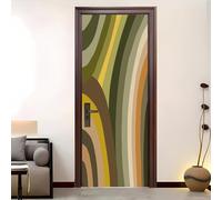 Auto-adhésif Autocollant Porte Affiche 3D Rayures Rainbow Abstraites 95x205 cm, Vinyle Imperméable et Résistant à la Décoloration Vert Olive Porte Autocollants pour Chambre Salle de Bain Cuisine