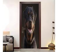 Auto-adhésif Autocollant Porte Affiche 3D Rottweiler Animal 95x205 cm, Vinyle Imperméable et Résistant à la Décoloration Noir Porte Autocollants pour Chambre Salle de Bain Cuisine