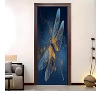 Auto-adhésif Autocollant Porte Affiche 3D ThèMe Libellule Luxueux 95x205 cm, Vinyle Imperméable et Résistant à la Décoloration Bleu Porte Autocollants pour Chambre Salle de Bain Cuisine