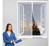 Auto-Adhésif en Maille Rideau 100 x 104 cm Sans Perçage Fermeture Automatique Porte Anti Mouche Aimant Anti Insecte,Antimoustique pour Tout Type de Fenêtre, Blanc