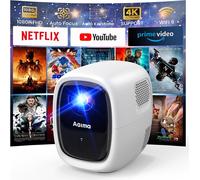 [Auto Focus/Apps Intégrée] Vidéoprojecteur Avec Wifi Et Bluetooth 4K 1080P Natif Rétroprojecteur Avec Apps Et Android Tv Os, Correction Auto, Haut-Parleur Stéréo, Mini Projecteur Portable, Blanc