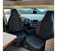 Auto Interieur Meester Lot de 2 housses de siège pour Fiat Ducato, camping-car, pour conducteur et passager, avec housses d'accoudoir, pour Pössl, Knaus, Adria, Carthago - En cuir synthétique noir