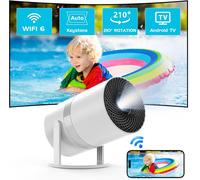 [Auto Keystone]Mini Video Projector with Android OS, Portable WiFi 6 Bluetooth 4K Projector Supports HD 1080P with 50% Zoom, 210° Rotating Home Theater Retrojector for Handy Phone/TV Stick/HDMI/USB