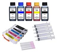 Auto Reset Cartouches rechargeable comme T3331 + T3341, T3342, T3343, T3344 / T3351 + T3361, T3362, T3363, T3364 / T33 XL + 5 x 100 ml d'encre INK-MATE