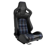 Siège baquet 'GT' - Simili Cuir Noir + Tissu en motif à carreaux Bleu + Surpiqûres Bleu - Dossier régable - incl. glissières