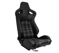 Siège baquet 'GT' - Simili Cuir Noir + Tissu en motif à carreaux Jaune + Surpiqûres Jaune - Dossier régable - incl. glissières
