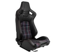 Siège baquet 'GT' - Simili Cuir Noir + Tissu en motif à carreaux Rouge + Surpiqûres Rouge - Dossier régable - incl. glissières