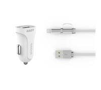 Kit chargeur voiture AUTO T 12/24V 5V 2A avec câble 2-en-1 Micro-USB/Lightning Blanc