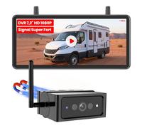 AUTO-VOX Camera de Recul sans Fil Magnétique : Moniteur DVR 7.2" 1080P Écran Partagé, Double Antenne, Batterie Longue Durée, IP69K Étanche, Vision Nocturne pour Camping-Car, Camion, Remorque