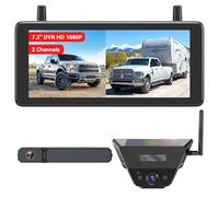 AUTO-VOX Caméra de Recul sans Fil Solaire avec 2 Caméras (Fixe + Flexible), Écran Partagé 7,2" 1080P HD Double Vue, IP69K Étanche, DVR Enregistrement, pour Camping-Car, Camion, Fourgon, Remorque