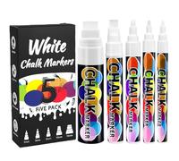 Autoau Marqueur Craie 5 Feutre Craie Marqueur Blanc 1mm, 3mm, 6mm, 10mm et 15mm Feutre Ardoise Effacable à Sec pour Tableau Noir Verre Fenêtre Bistro Vitre de Voiture Panneaux