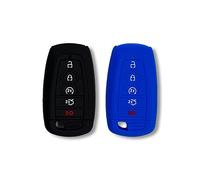 Autobase Lot de 2 coques de protection en silicone pour clé de Ford Fusion F150 F250 F350 F450 F550 Edge Explorer Bronco Mustang F-150 Raptor - Accessoire de voiture - Étui de protection pour clé - Noir et bleu