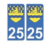 Autocollant 25 avec Blason département du Doubs Plaque immatriculation Auto (9,8 x 4,5 cm)