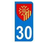 Autocollant 30 avec Blason Languedoc-Roussillon Plaque immatriculation Auto (9,8 x 4,5 cm)