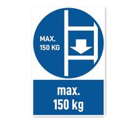 Autocollant : 300 x 200 mm, 1 pièce - Échelle : charge maximale 150 kg - Panneau d'obligation avec texte (allemand) (bleu/blanc) - Portrait - DIN EN ISO 7010 / ASR A1.3
