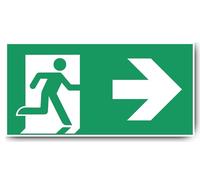 Autocollant : 300 x 600 mm, 1 pièce - Chemin de sauvetage/sortie de secours - Combinaison avec flèche droite - Panneau de sauvetage - E001/E002 - Vert/blanc - DIN EN ISO 7010 / ASR A1.3