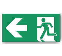 Autocollant : 300 x 600 mm, 1 pièce - Chemin de sauvetage/sortie de secours - Combinaison avec flèche gauche - Panneau de sauvetage - E001/E002 - Vert/blanc - DIN EN ISO 7010 / ASR A1.3