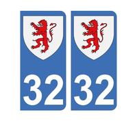 Autocollant 32 avec Blason Gers Plaque immatriculation Auto (9,8 x 4,5 cm)