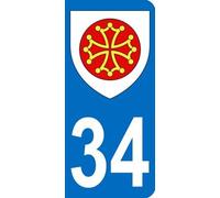 Autocollant 34 Blason département de l'Hérault Plaque immatriculation Moto (6,3 x 2,9 cm)
