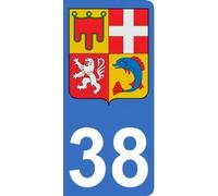 Autocollant 38 avec Le Blason de la Nouvelle région Auvergne-Rhône-Alpes pour Plaque immatriculation Moto (6,3 x 2,9 cm)