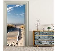 Autocollant 3D en papier peint, motif chevalet vers la mer, film de porte, en PVC, imperméable, pour chambre à coucher, salon, décoration de porte, 77 x 200 cm