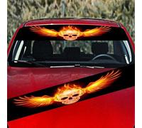 Autocollant 3D pour pare-brise avant et arrière de voiture - 133 x 21 cm - Matériau PVC - Pour yeux de loup, tête de mort noire, yeux jaunes, yeux bleus, crâne de feu