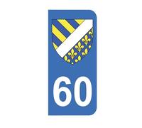 Autocollant 60 avec blason département de l'Oise plaque immatriculation Auto (9,8 x 4,5 cm)