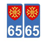 Autocollant 65 avec Blason Midi-Pyrénées Plaque immatriculation Auto (9,8 x 4,5 cm)