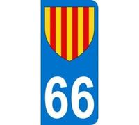 Autocollant 66 avec Blason Catalan Pyrénées Orientales Plaque immatriculation Auto (9,8 x 4,5 cm)