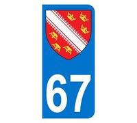Autocollant 67 avec Blason Alsace Plaque immatriculation Moto (6,3 x 2,9 cm)