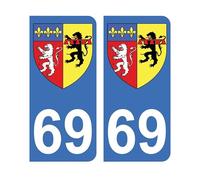 Autocollant 69 avec blason département du Rhône plaque immatriculation Auto (9,8 x 4,5 cm)