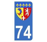 Autocollant 74 avec Blason Rhône-Alpes Plaque immatriculation Auto (9,8 x 4,5 cm)